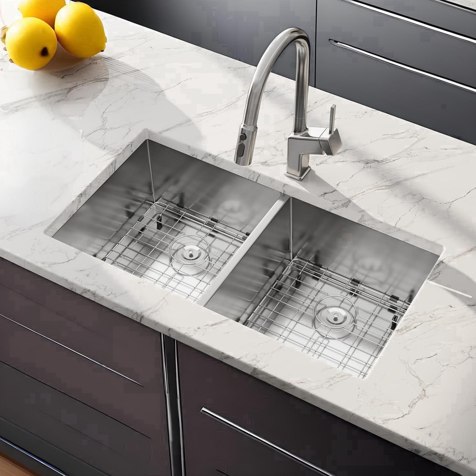 32″ Undermount Double Bowl Kitchen Sink Stainless Steel Sink with Accessories