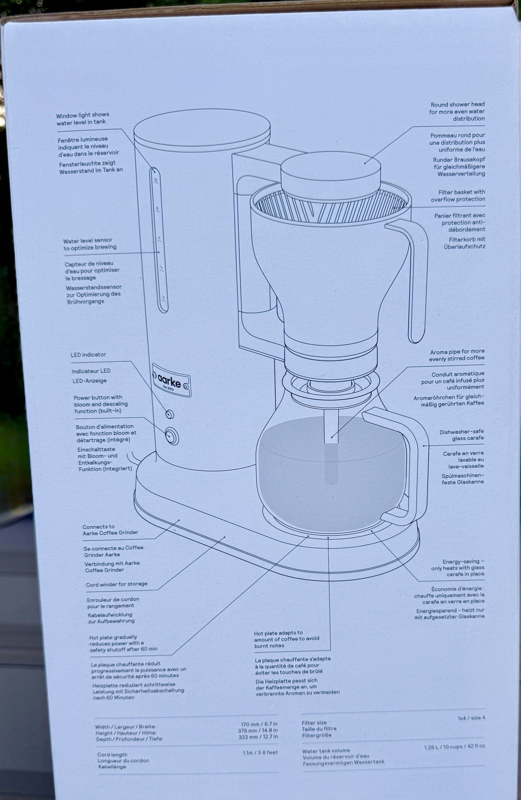 Aarke Stainless Steel Chrome Coffee Maker Electric Drip Coffee Brewer A1306(NEW)