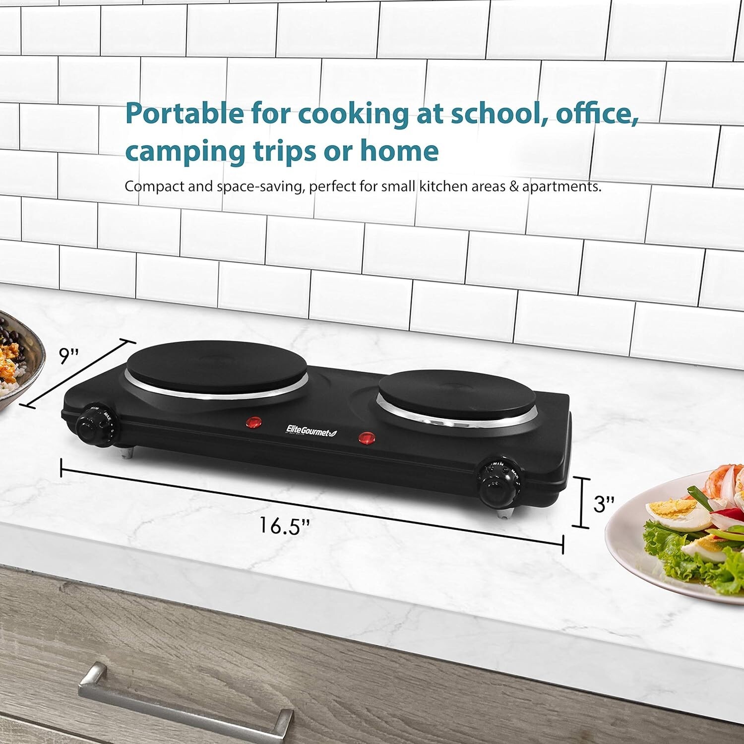 Portable Small Electric Stove Top 2 Burners Double Plate Cast Iron Countertop