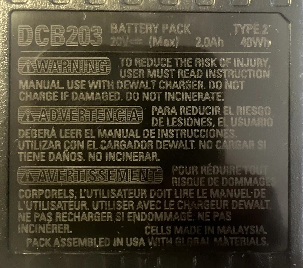 (2) NEW Genuine DEWALT DCB203 20V Volt MAX 2.0AH Li-Ion Battery Packs DCB203-2