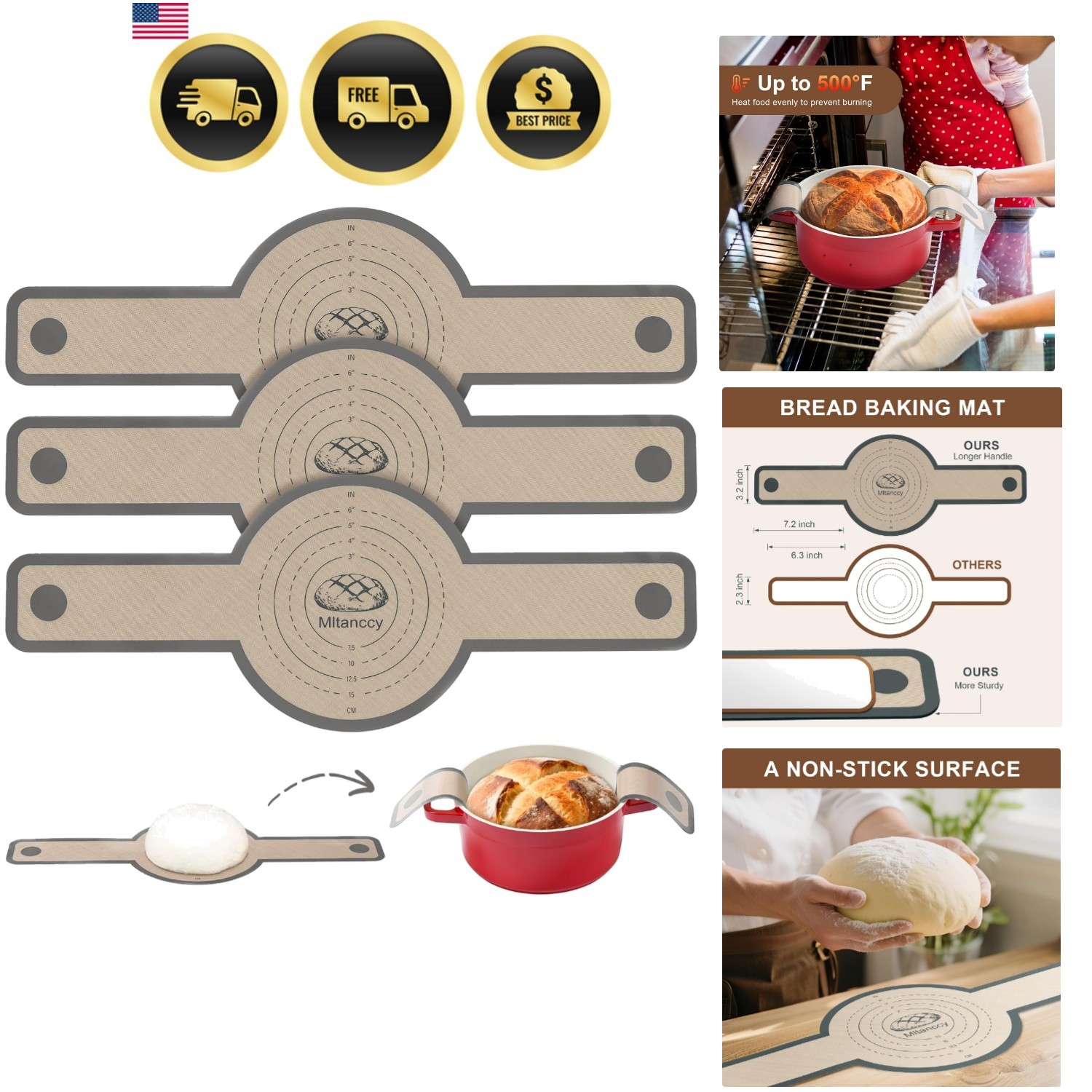 3 PCS Silicone Bread Sling for Dutch Oven Liners, Non Stick & Easy to Clean S…