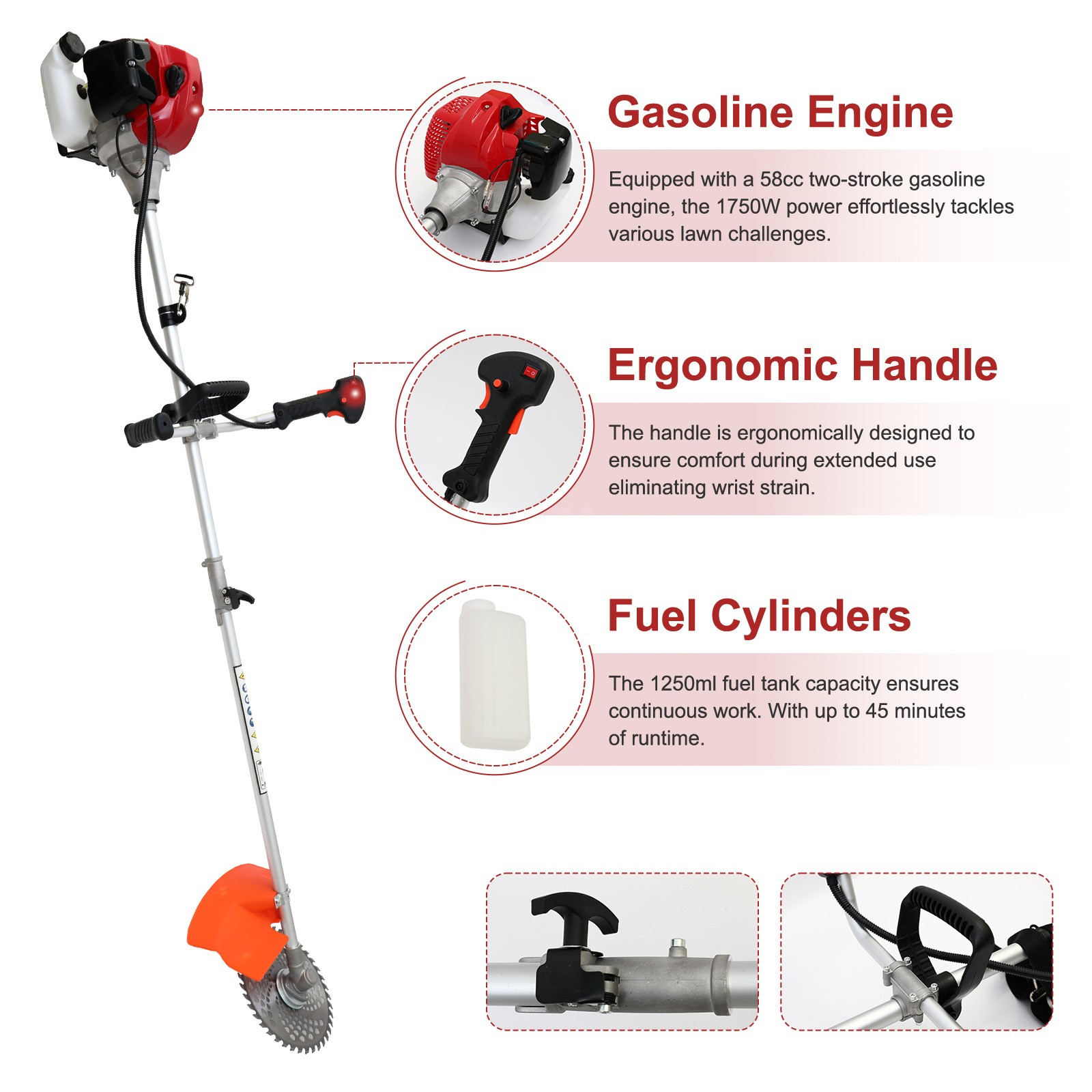 58CC 4 In 1 Grass String Trimmer Weed Eater Wacker Gas Powered with 10” Cutter