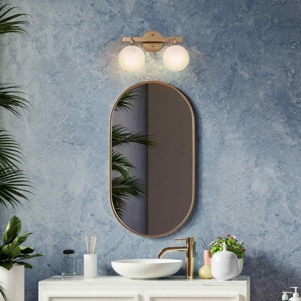 Uolfin 14.2 in. 2-Light Dark Gold Vanity Light with Frosted Glass Shades