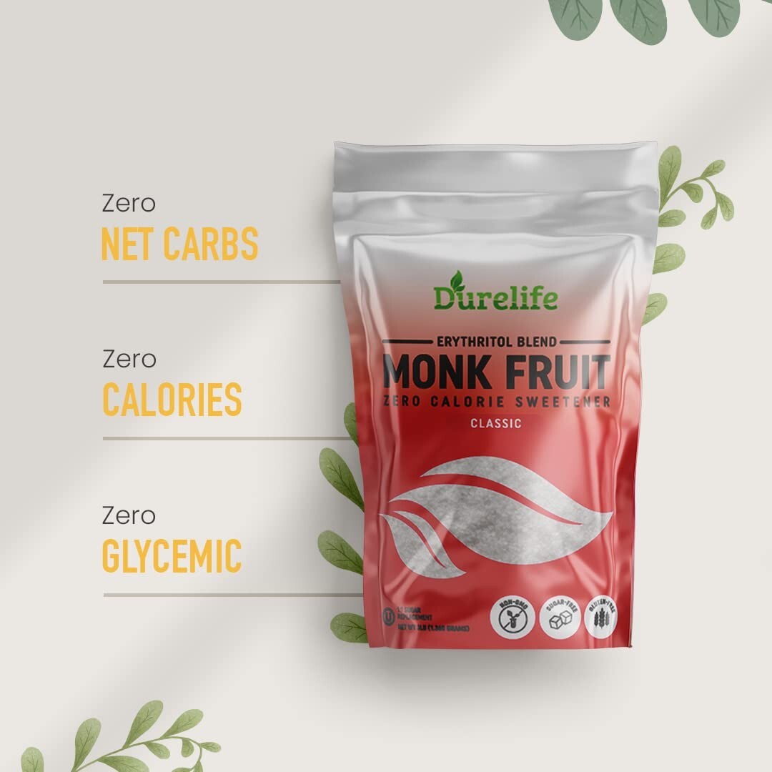 Durelife Monk Fruit Sweetener, White Sugar Substitute, Classic White – 3 lb