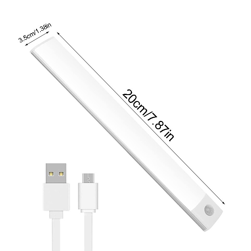 LED Motion Sensor Under Cabinet Closet Light USB Rechargeable Kitchen Strip Lamp
