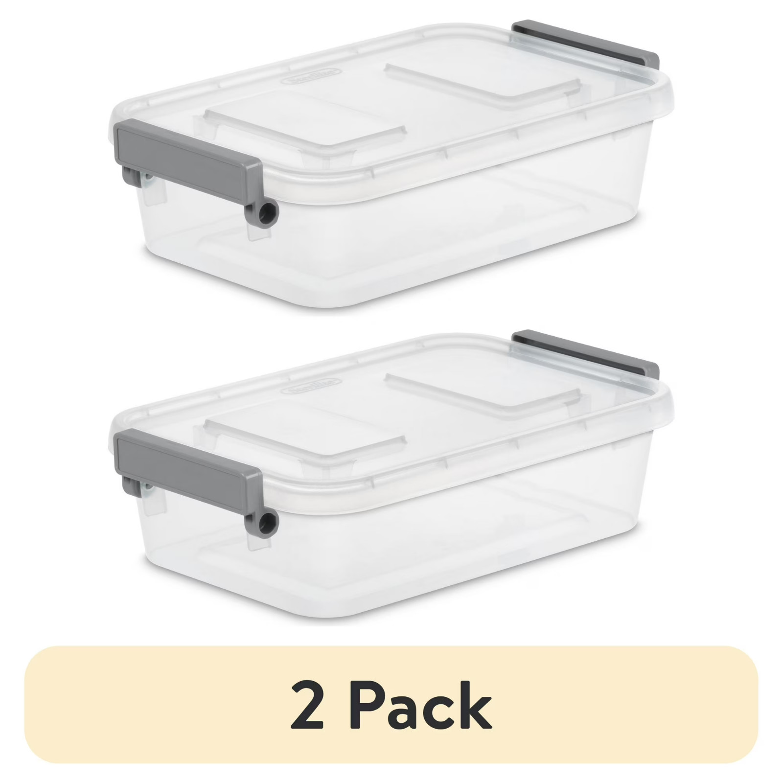 2 Pack Sterilite 2.7 Qt Modular Locking Storage Box Clear Gray Container
