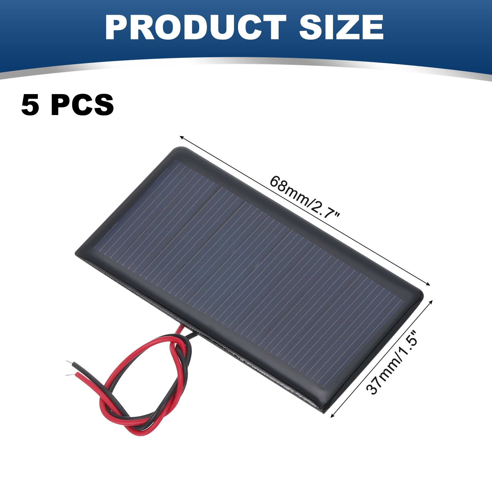 5 Pcs 5V 0.3W 60mA Mini Solar Panels with 2 Cable 68mm x 37mm
