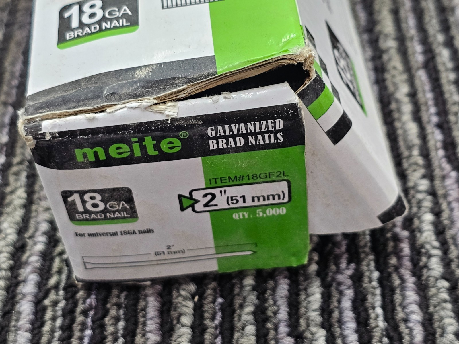 (QTY 5000) MEITE 18GF2L 18 Gauge Galvanized Finish Brad Nails 2″ Collated F50