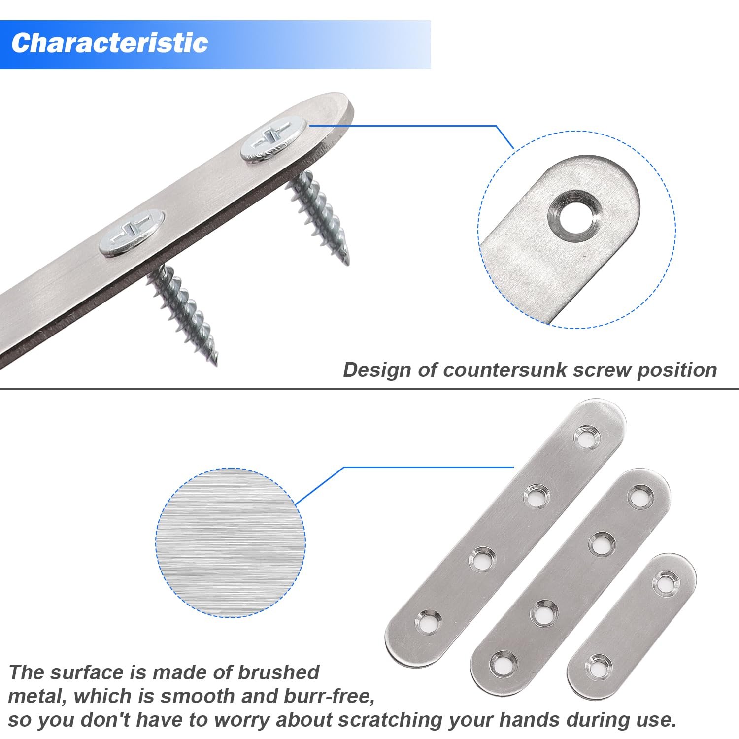 28PCS Stainless Steel Straight Flat Brackets, Metal Brackets for Wood (6.1X0.78I