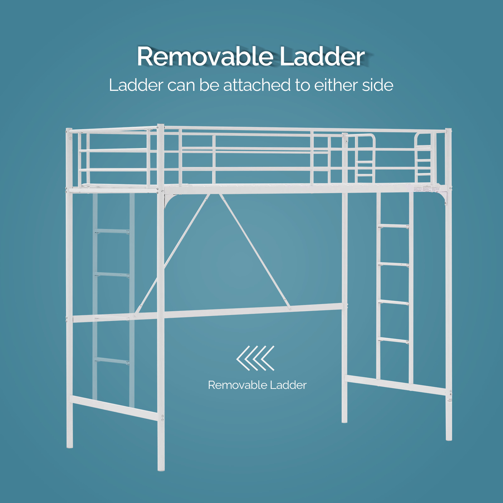 Loft Bed Twin Size with Flat Ladder Rung for Kids Teens Adults Heavy Duty Metal