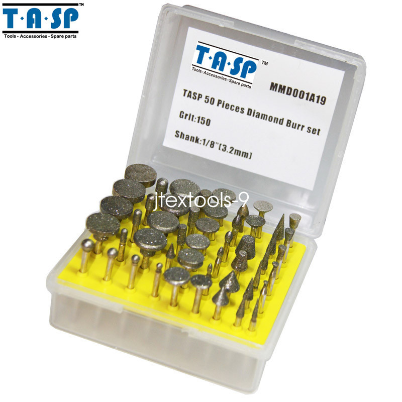 50PC 3.2mm(1/8″) Shank Diamond Grinding Burrs Set with Grit 150 for Dremel