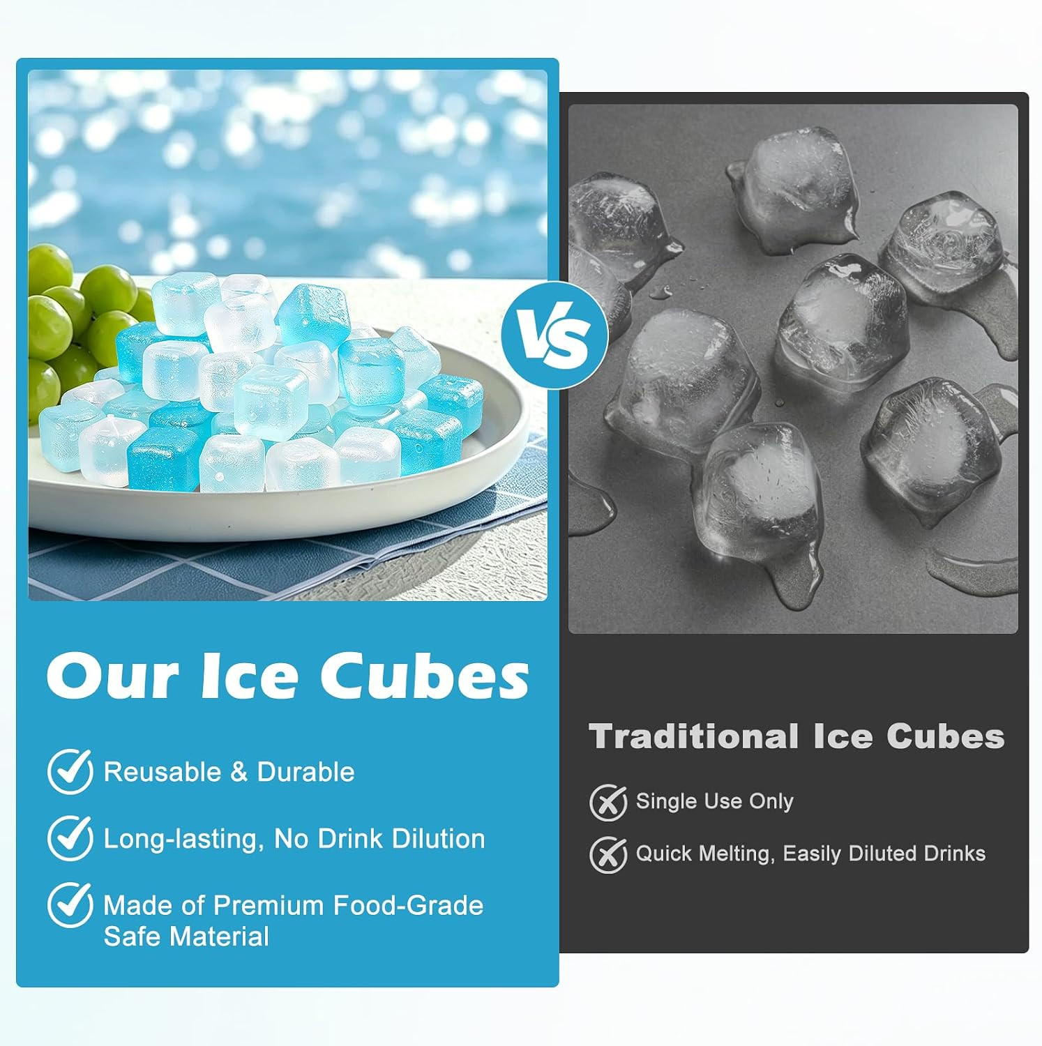 100 Pack Reusable Ice Cubes with Storage Box, Refreezable Plastic Ice Cubes for