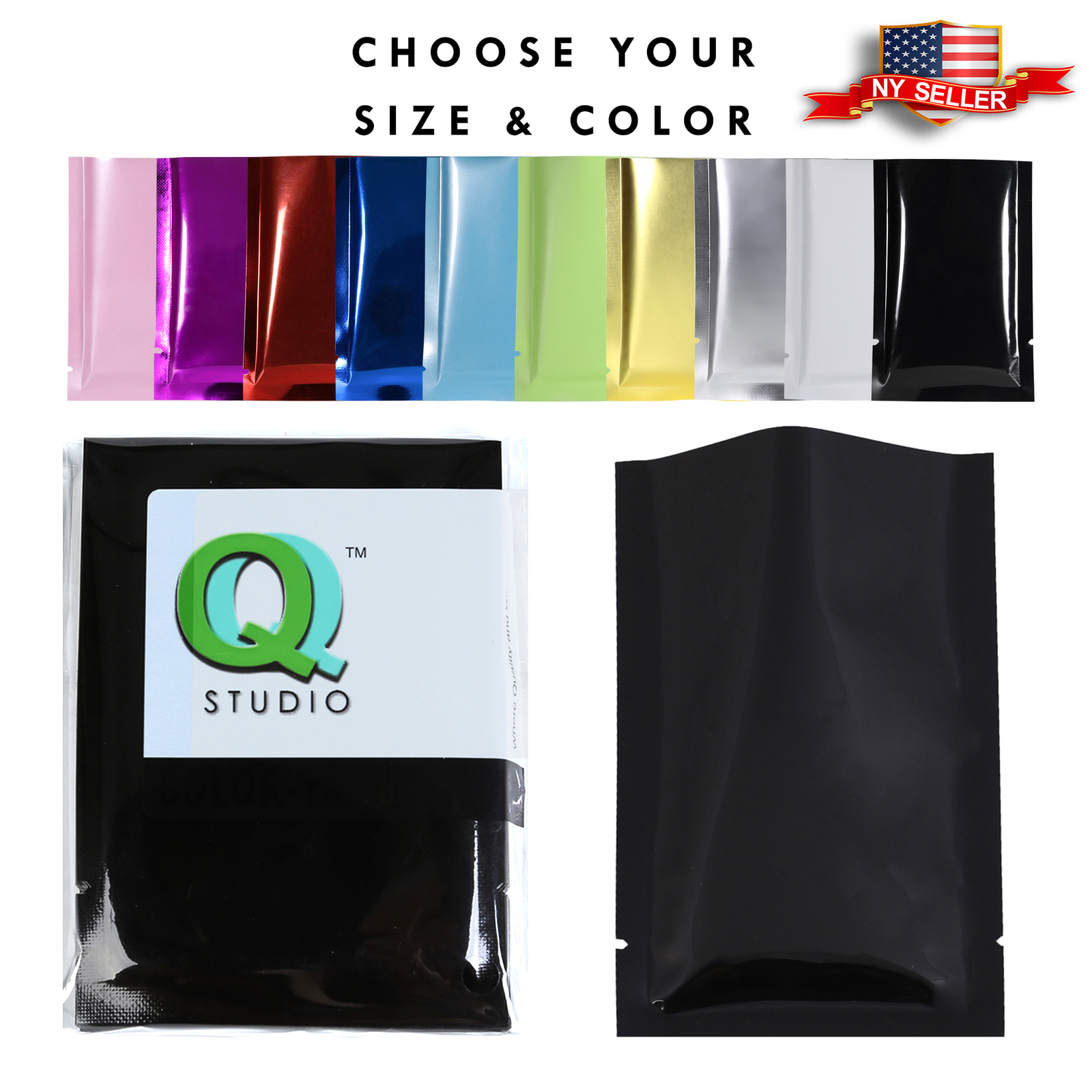 Many Different Sizes/Colors for 100 Flat Metallic Open Top Bags w/ Tear Notches