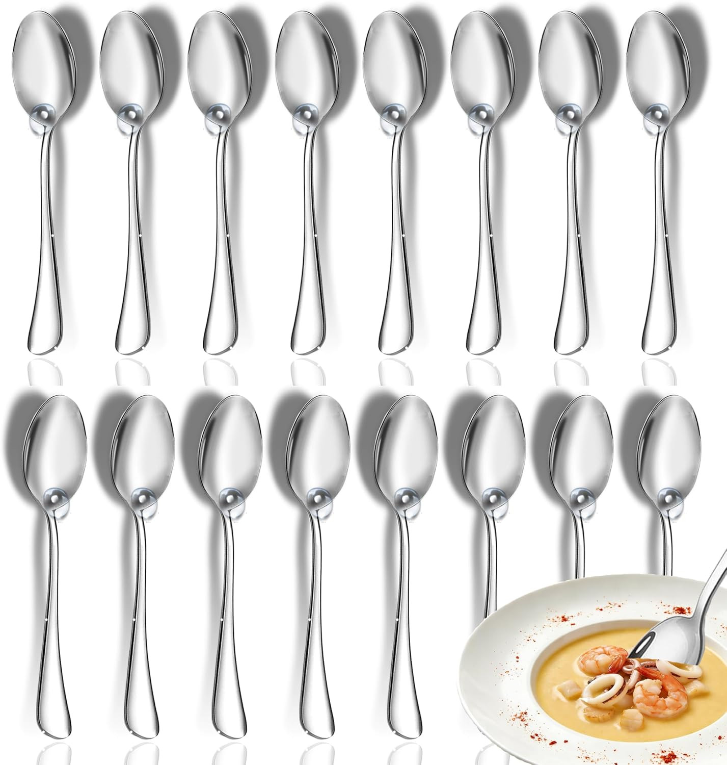 12 Pcs Tablespoons Set, 7.3″ Dinner Spoons, Top Food Grade Stainless Steel Spoon