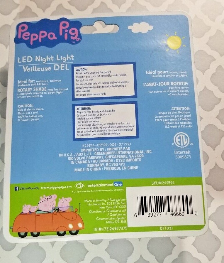 Peppa Pig Night Light LED Any Room Fun Peppa Lovers Any Age Plug-In New