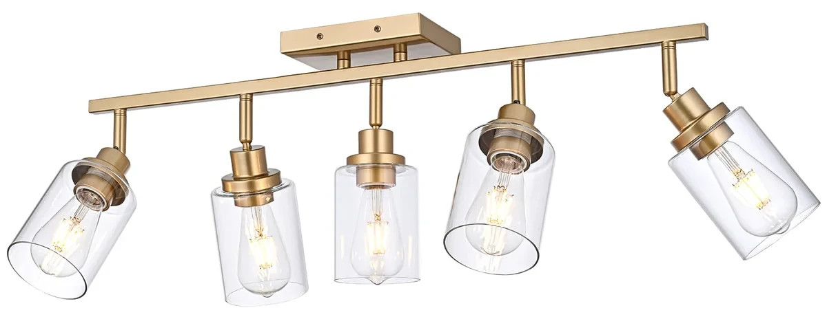Wanluce 5-Light Gold Track Lighting Fixture Adjustable Rotating Clear Glass