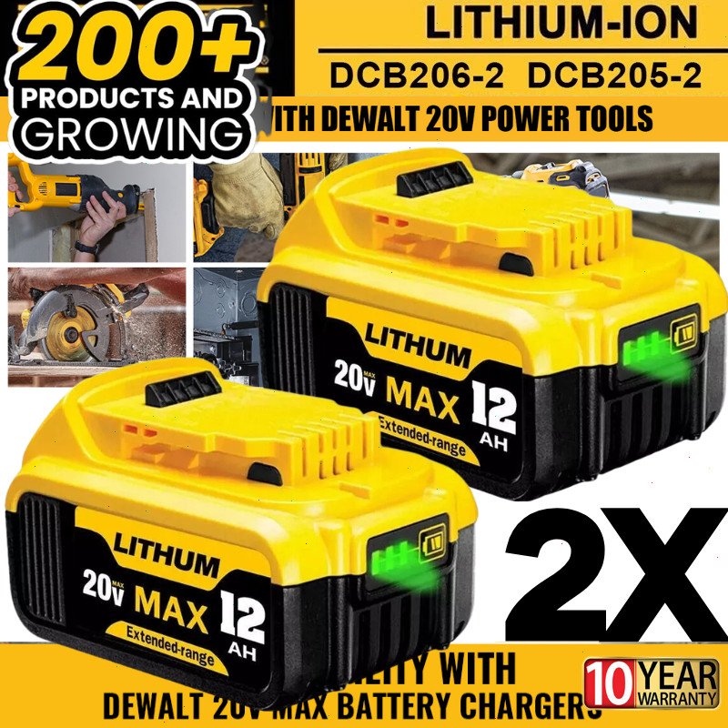 2 Pack 12.0AH For DeWalt 20V 20 Volt Max XR Lithium Ion Battery DCB206-2 DCB206