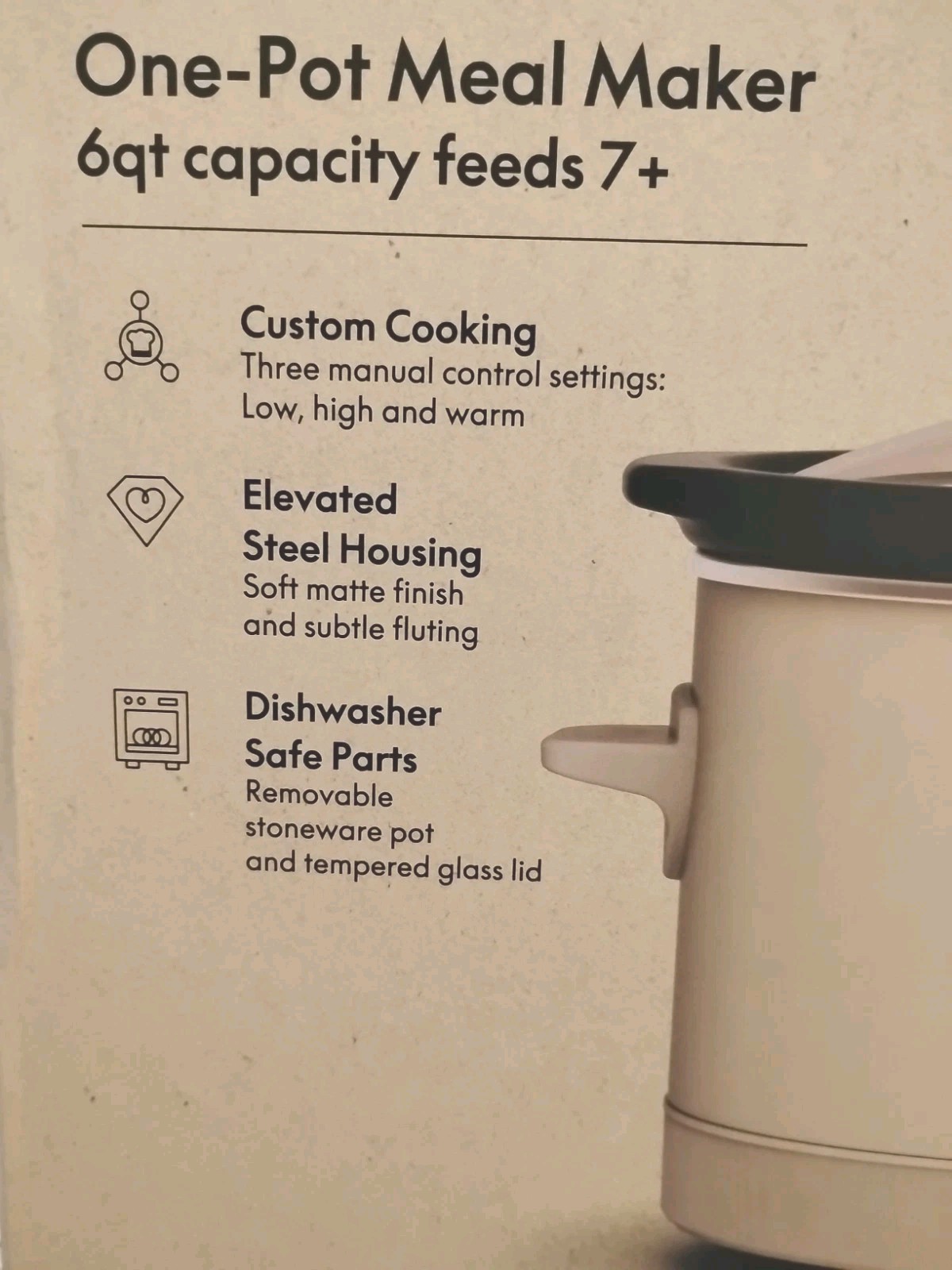 Bella Large 6 Qt Slow Cooker, Stoneware Pot Glass Lid Dishwasher Safe Parts