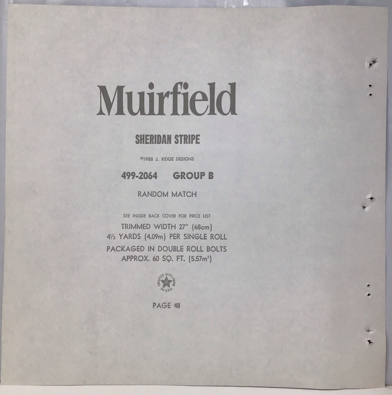 1990s Vintage Wallpaper Sample Muirfield J Ridge Designs Sheridan Stripe 2064