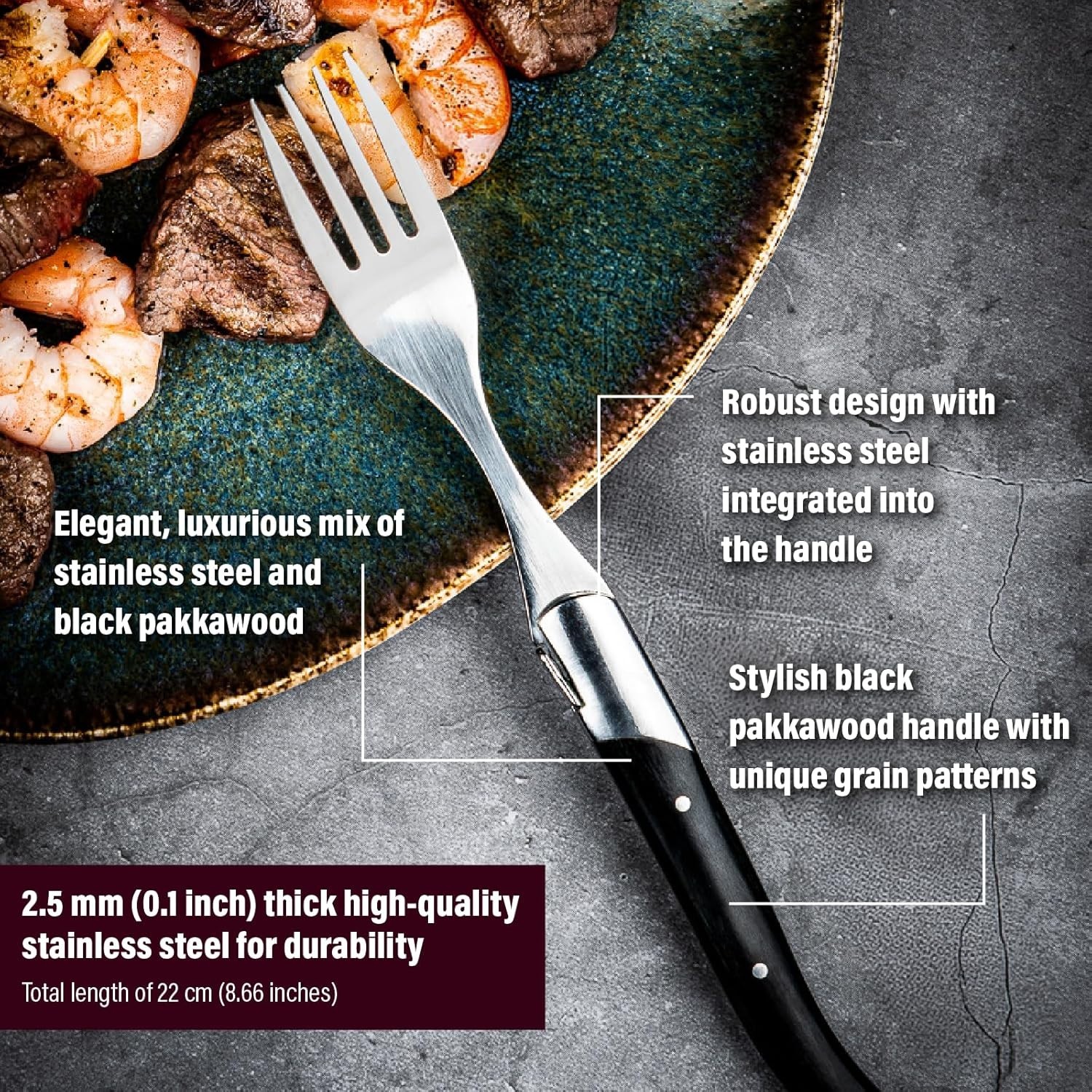 Laguiole by FlyingColors 6 Dinner Forks Set Stainless Steel Wood Handle Gift Box