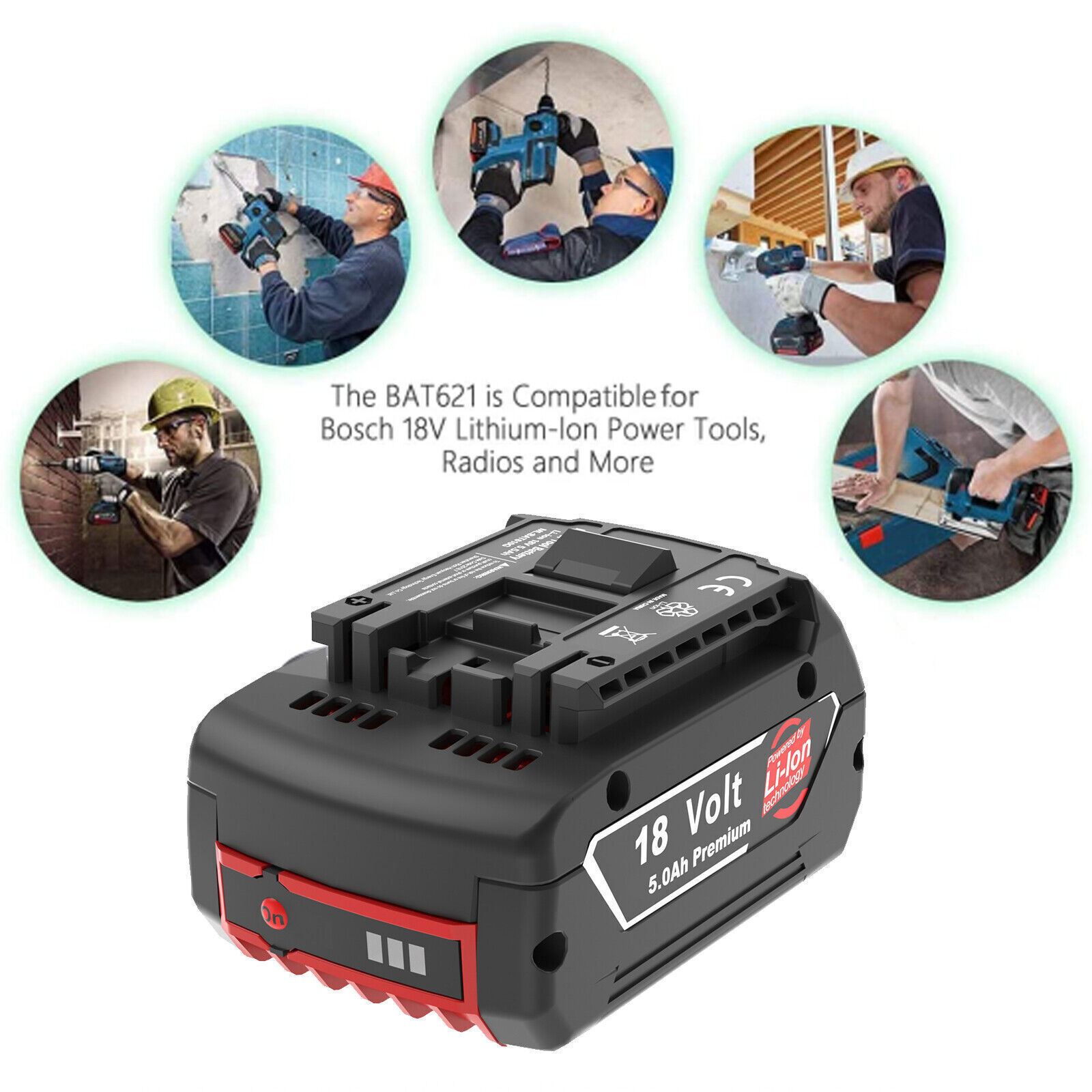 PACK 18V Battery For Bosch 18V 5.0AH Li-ion BAT609 BAT610G BAT618 GSR18V-LI US