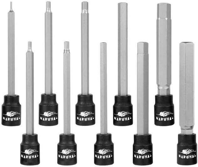 Extra Long Allen Hex Bit Socket Set (10 Pack) – Long 6″ Hex Bit in 3/8″ Drive S