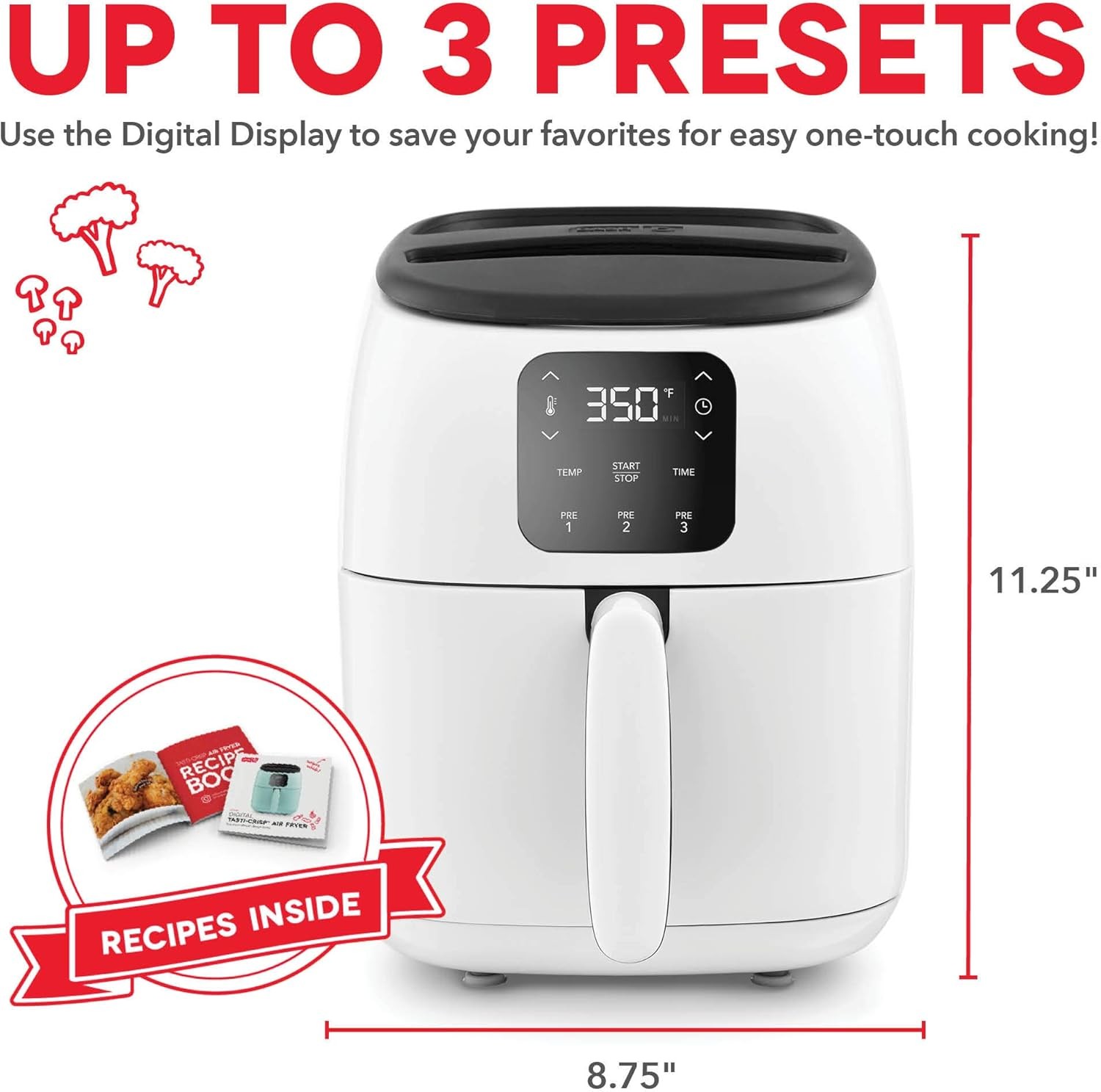 Digital Air Fryer – 2.6 Quart Small Compact Mini Air Fryer Dishwasher Safe Parts