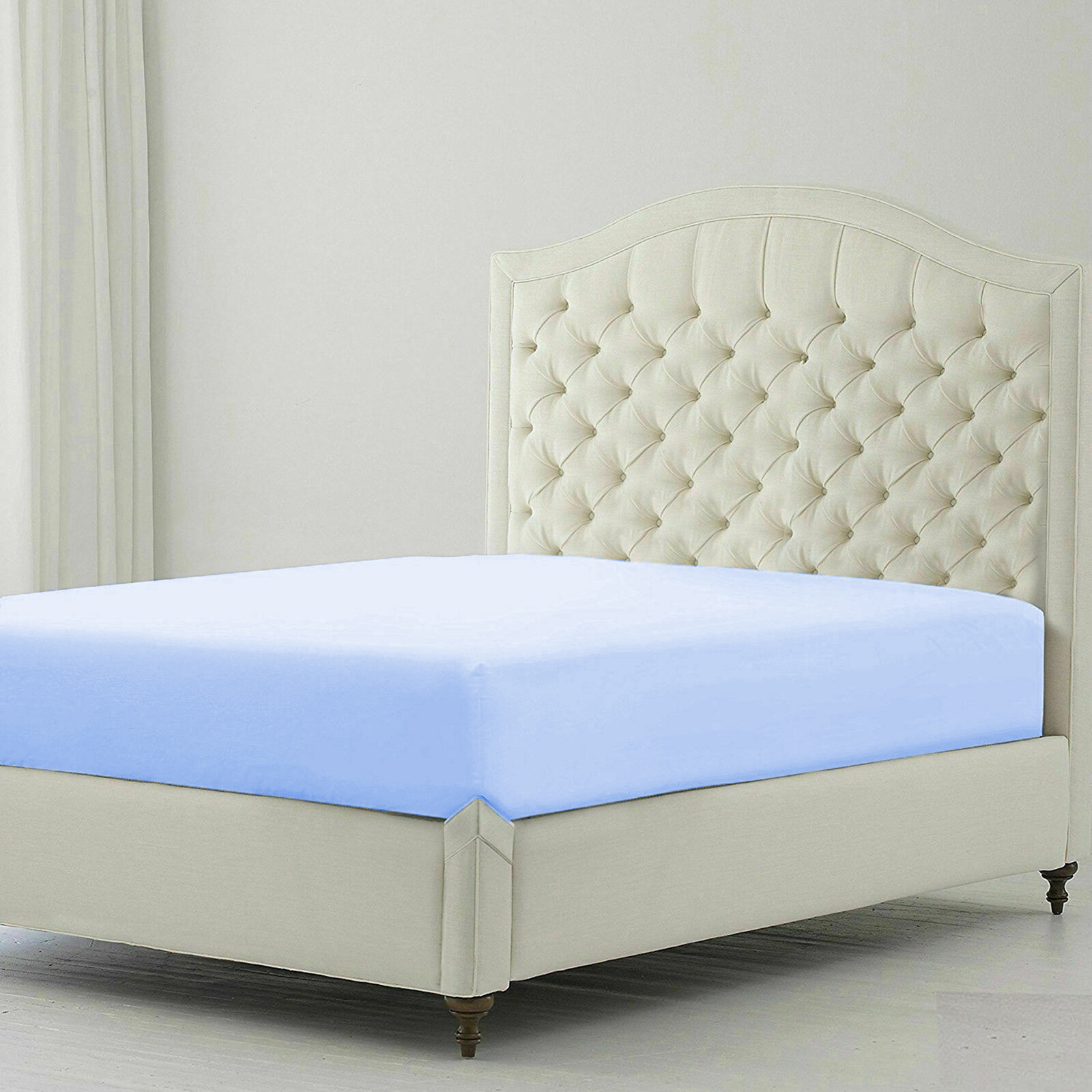 Extra Deep Pocket 1 PC Fitted Sheet 1000 Count Organic Cotton Sky Blue Solid