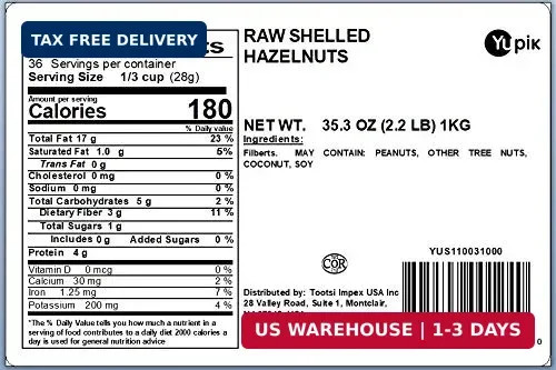 Yupik Raw Hazelnuts, 2.2 lb (35.2 oz), Gluten-Free, Kosher, Filberts, Whole Nuts