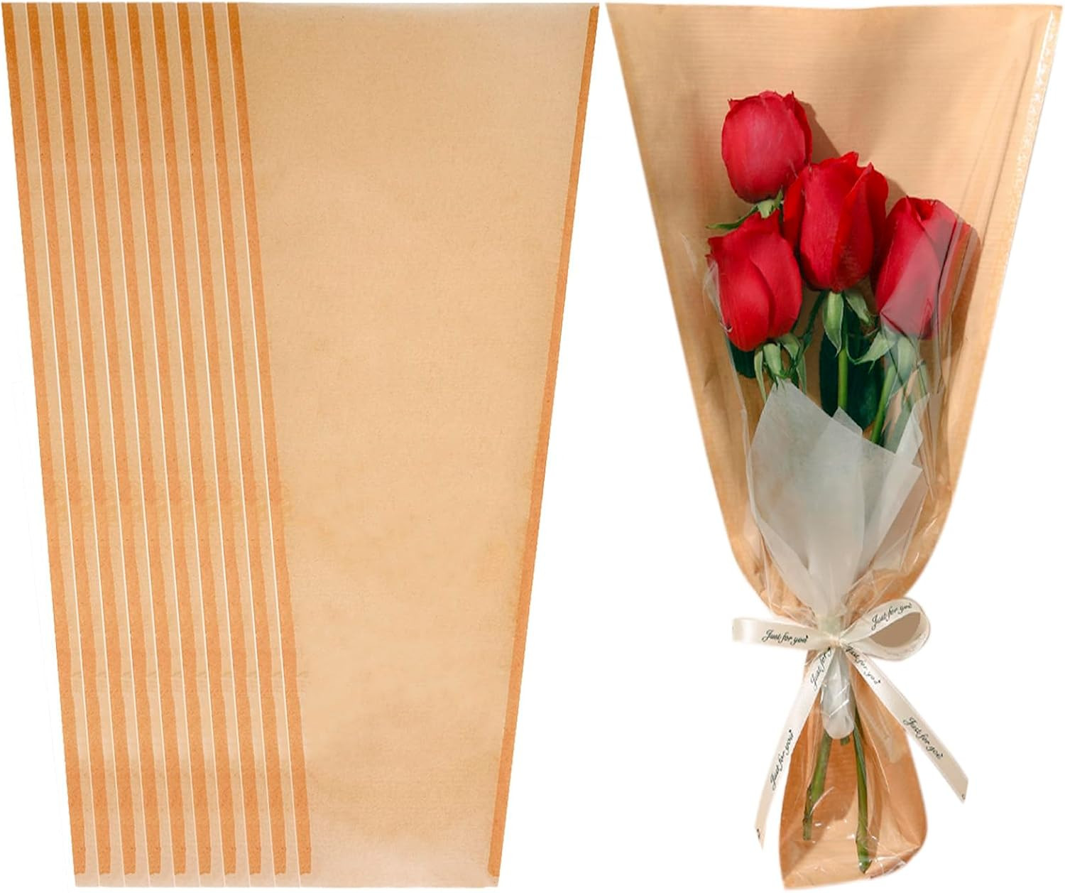 50 Pack Flower Bags for Bouquets – 9.8in x 17.9in x 3.9in Flower Wrapping Bag…
