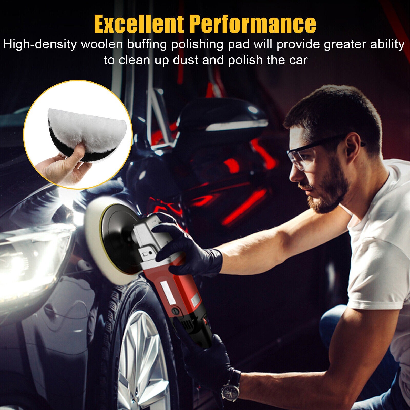 5PCS 6″ Buffing Polishing Pad Wool Wheel Mop Kit For Car Polisher Drill Adapter