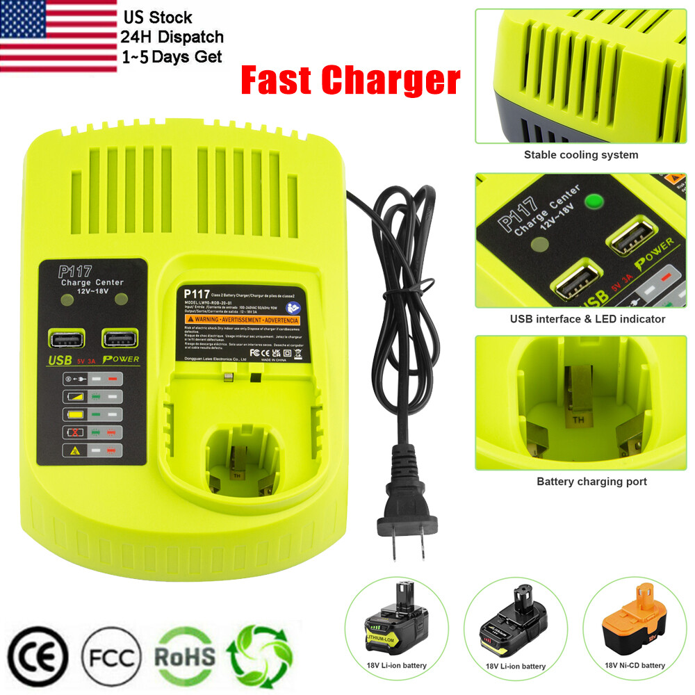P117 Charger For RYOBI P108 18V For One+ Plus High Capacity Lithium-Ion Battery