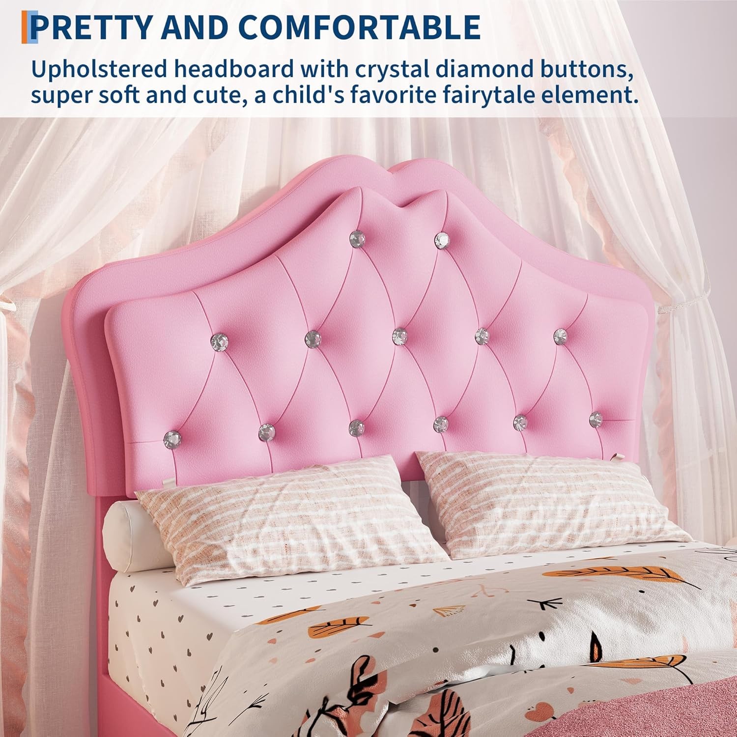 Twin Size Upholstered Bed Frame w/ Storage Drawer & LED Headboard for Kids/Girls