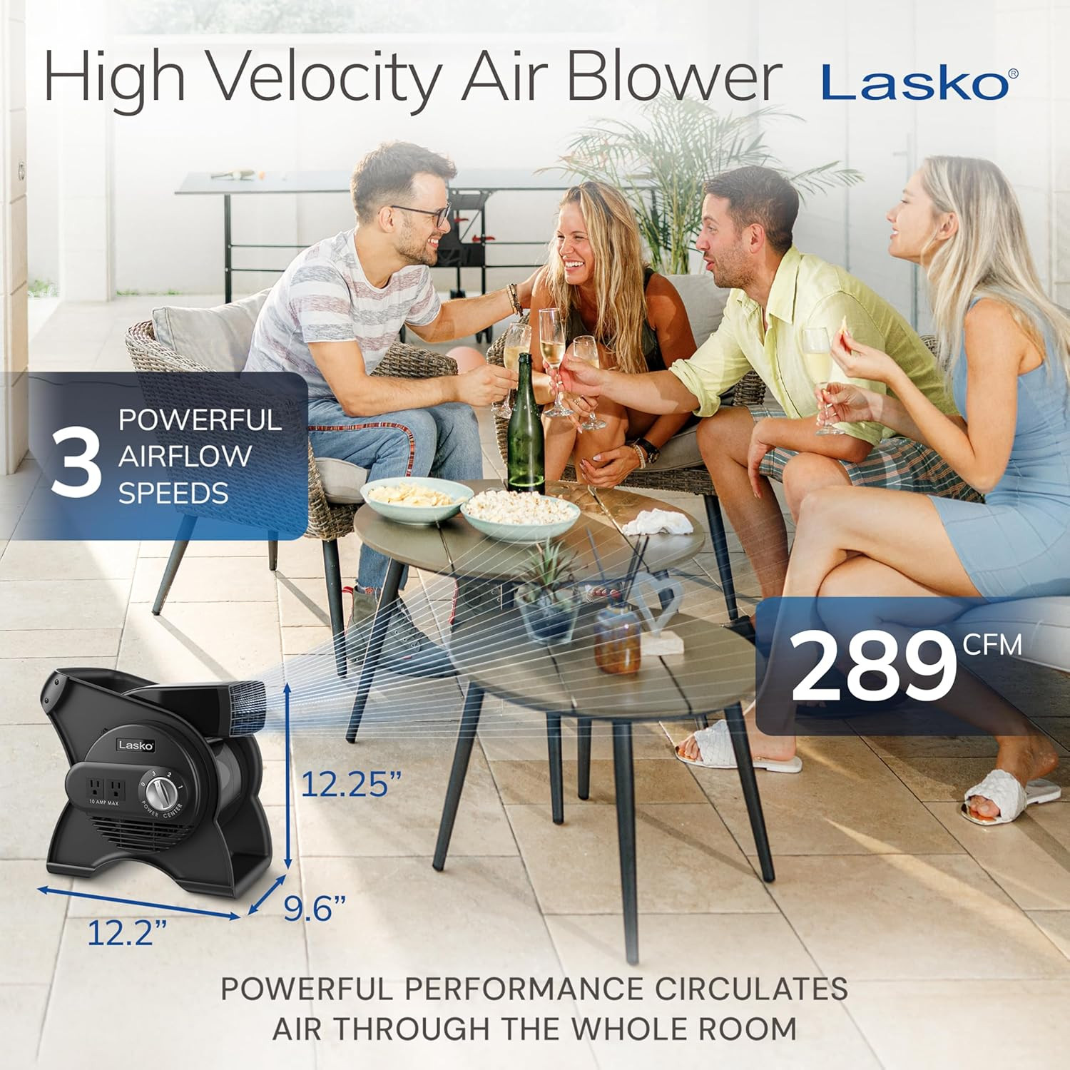 Lasko High Velocity Portable Utility Fan – Adjustable Air Mover Blower Fan for B