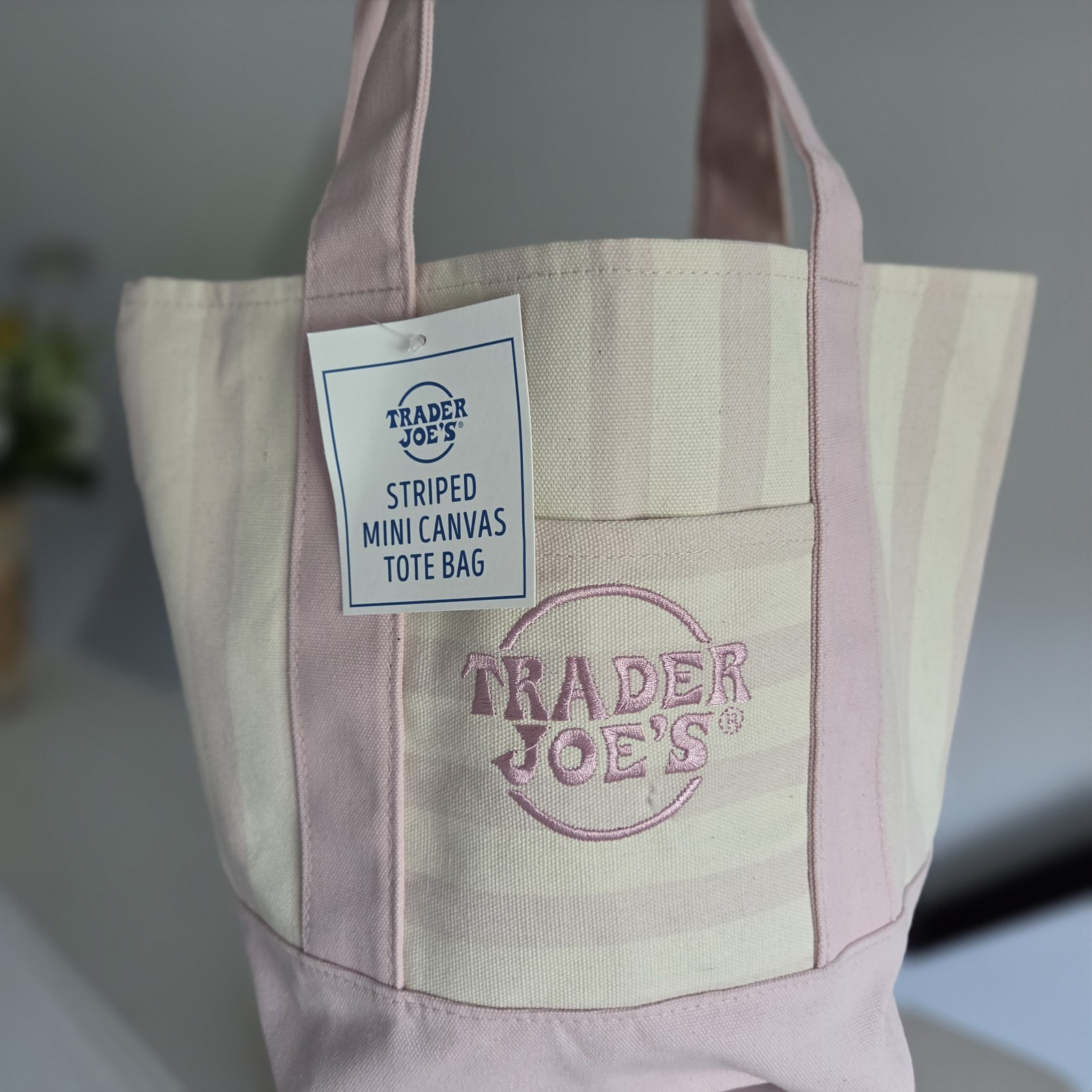 Trader Joe’s Limited Mini Canvas Pastel Striped Tote Bag 2026 Pink