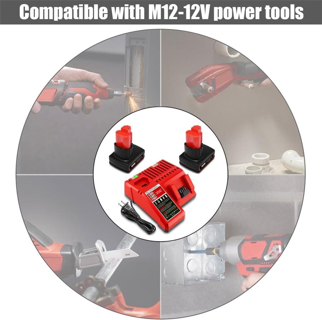 2 PACK 6.5AH for Milwaukee 12V M12 6Ah Battery with Charger Combo 48-11-2460