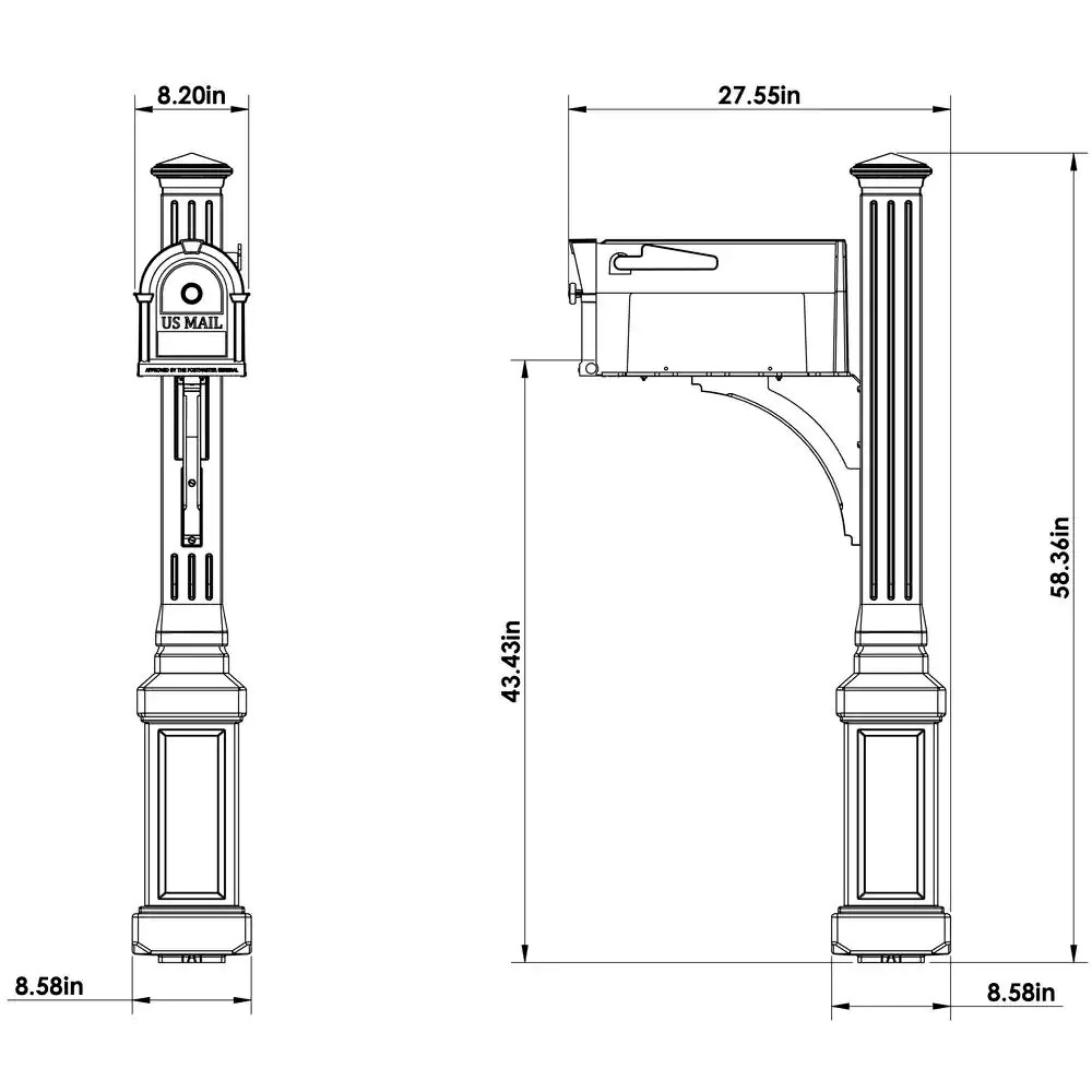 Lexington Mailbox And Post Kit 3.5 in x 3.5 in x 72 in Non-Locking Vinyl Black