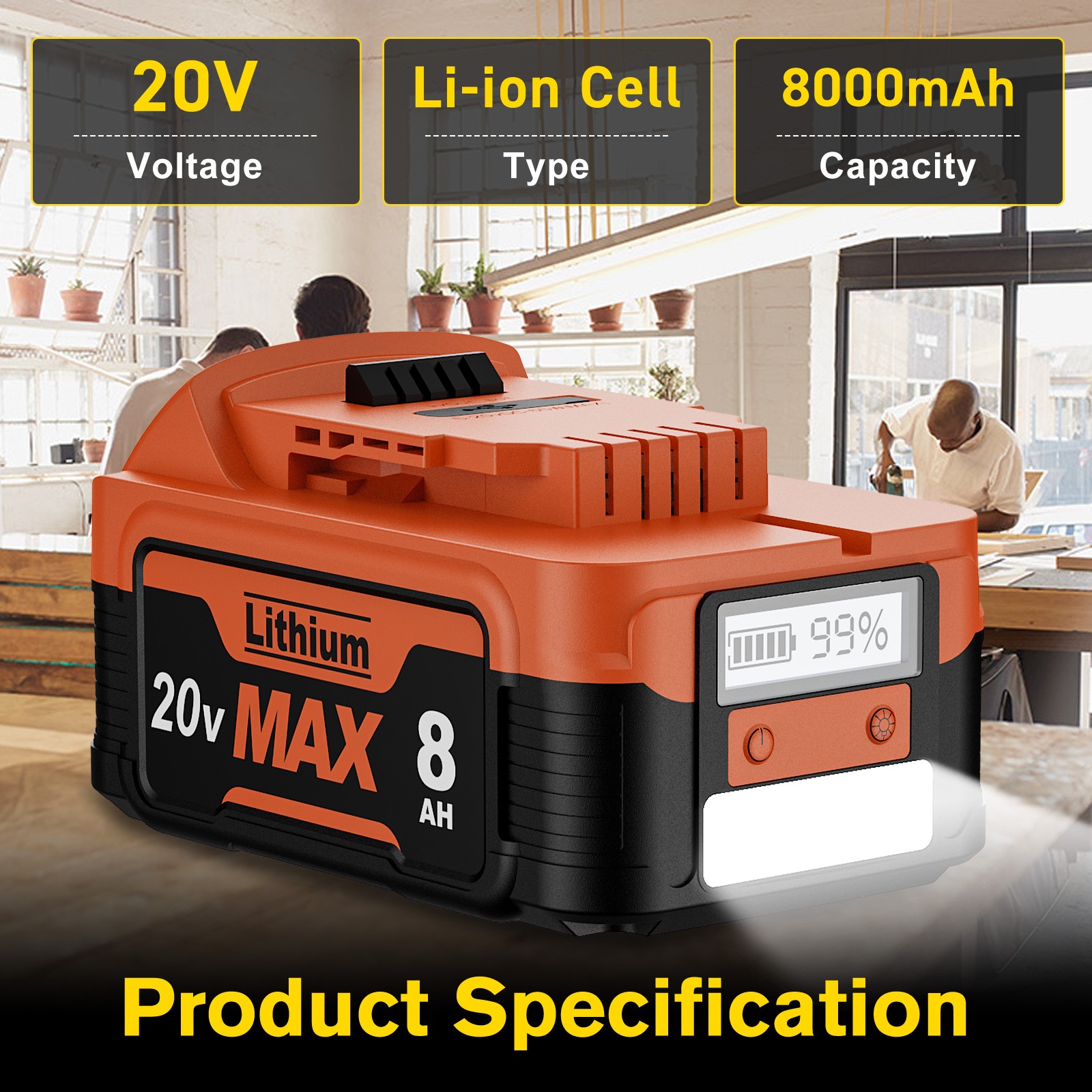 8000mAh Battery For DeWalt 20V 20Volt Max 8.0AH DCB205 DCB206 DCB200 LED Display