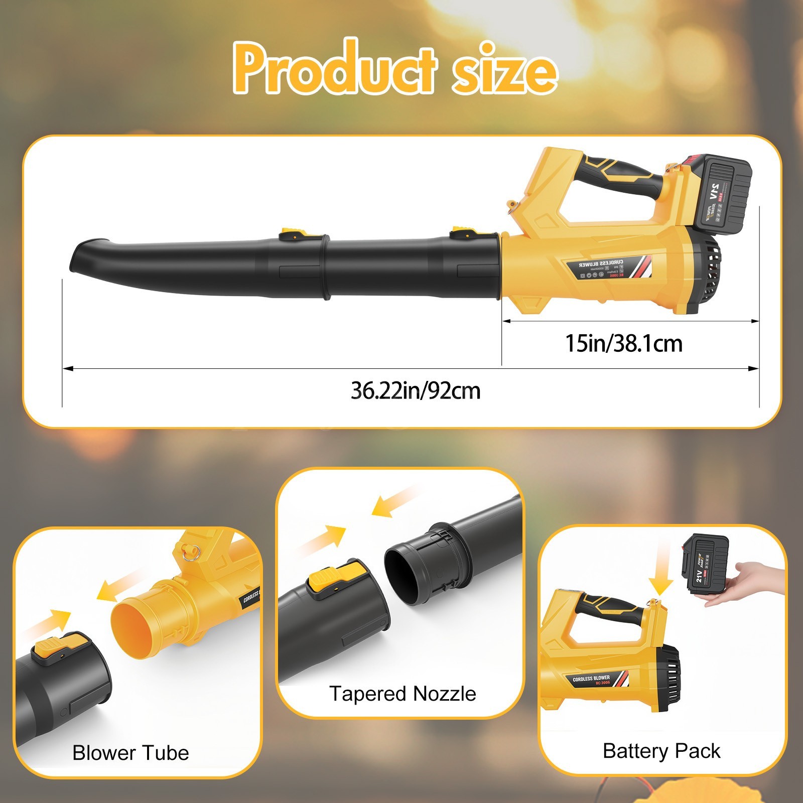Cordless Leaf Blower 650CFM/280MPH & 6 Speed Levels Electric w/2 Batteries 6.0Ah