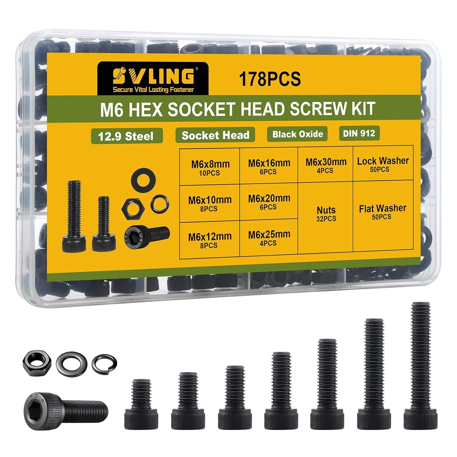 M2 M2.5 M3 M4 M5 M6 Hex Socket Head Cap Screws Bolts Nuts Washers Assortment Kit
