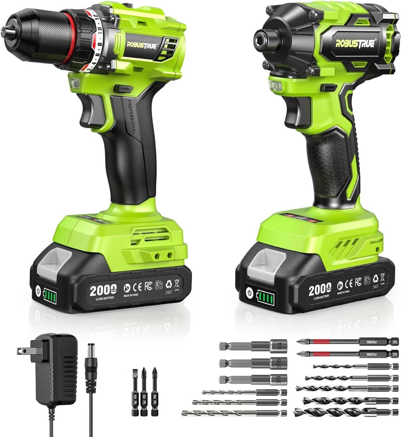 21V Cordless Drill & Impact Driver Combo Kit 3/8″ Drill & 1/4″ Impact Driver