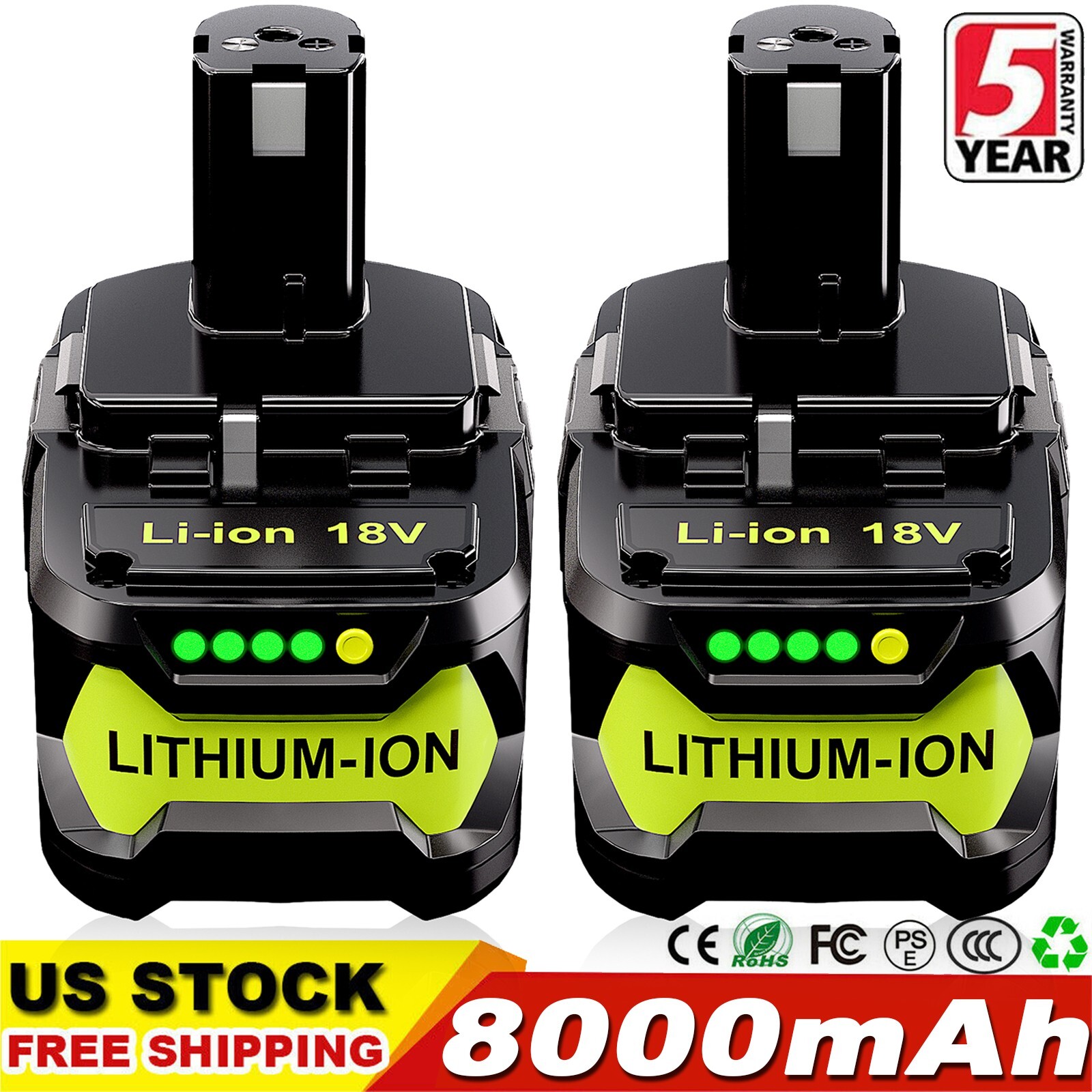 2X 8.0Ah High Capacity Lithium-Ion Battery For RYOBI P108 18V 18 Volt One Plus