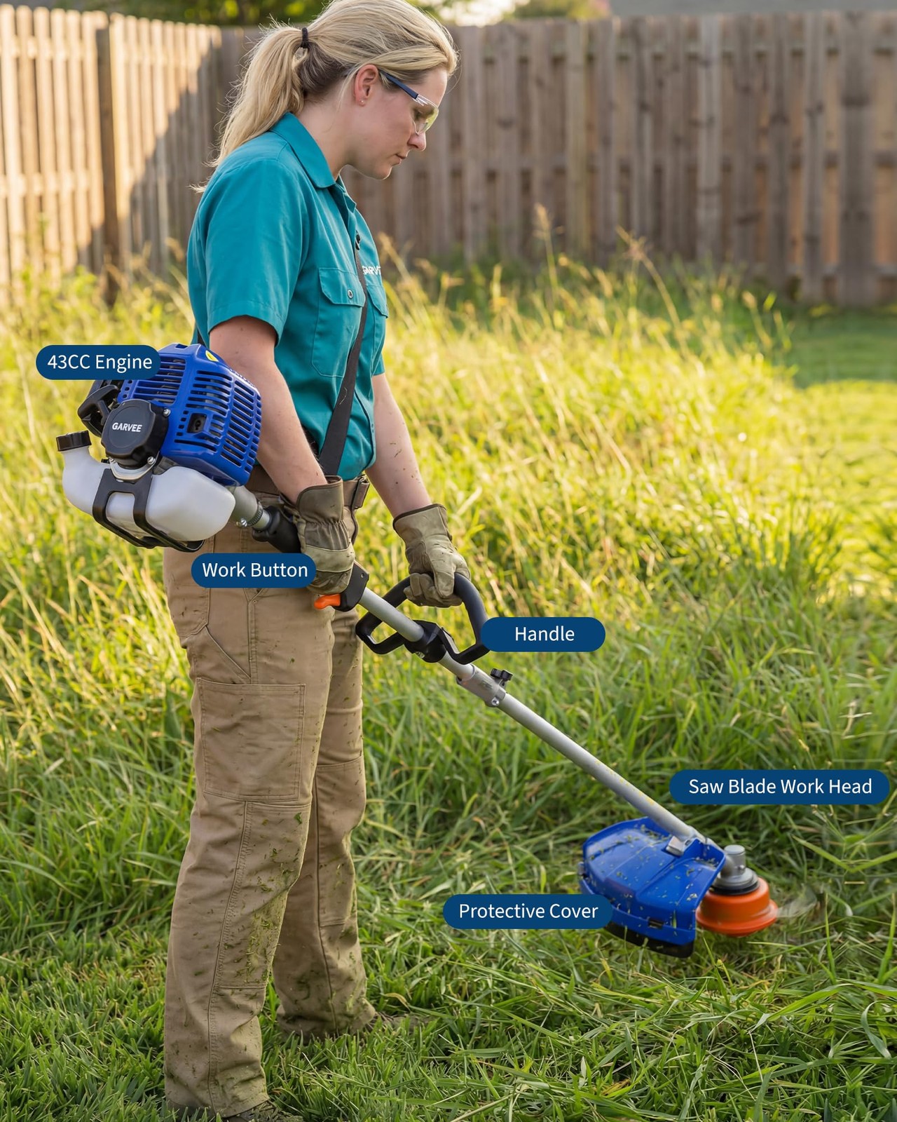 43CC Weed Wacker Gas Powered, 3-in-1 Gas Weed Eater 2-Cycle String Trimmer Yard