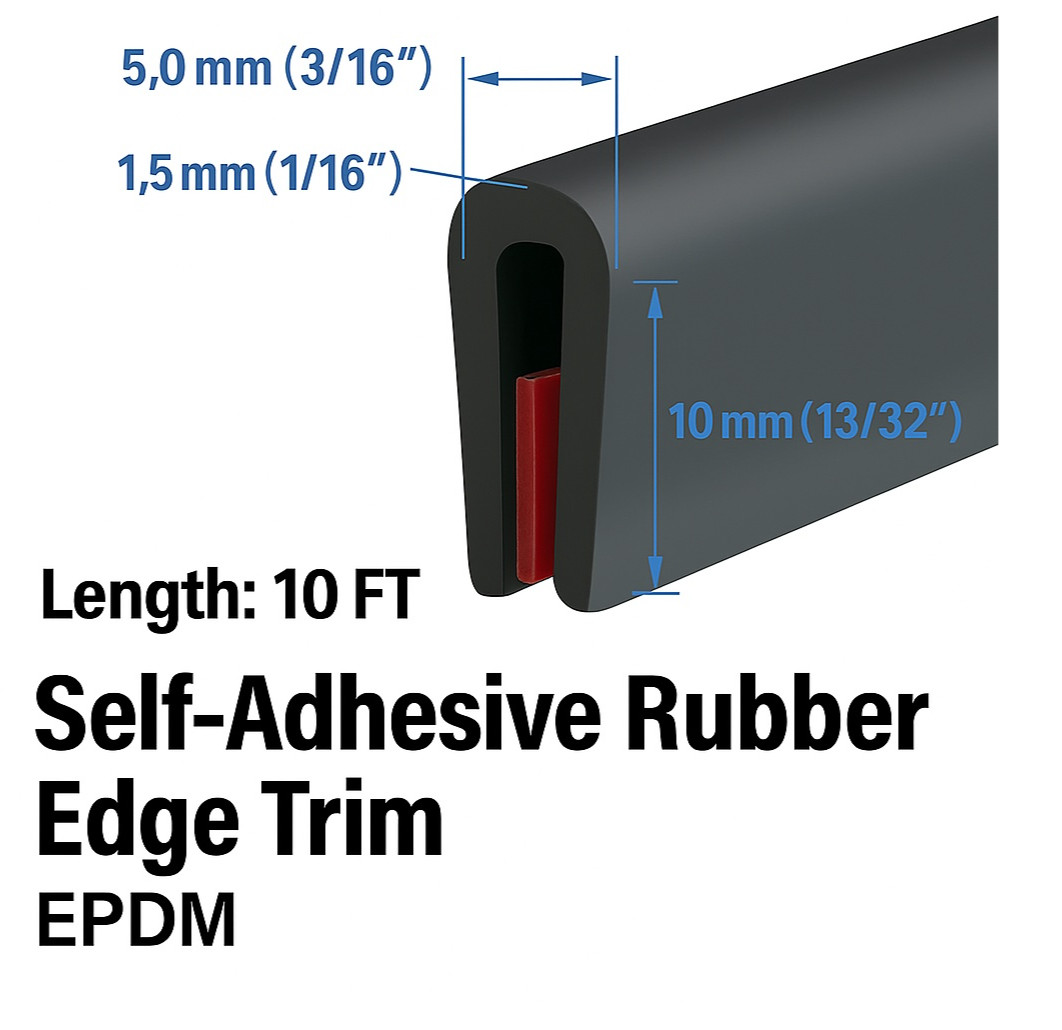 Rubber Edge Trim U Channel Self Adhesive 10FT Black EPDM Seal 1/16″ Car Door