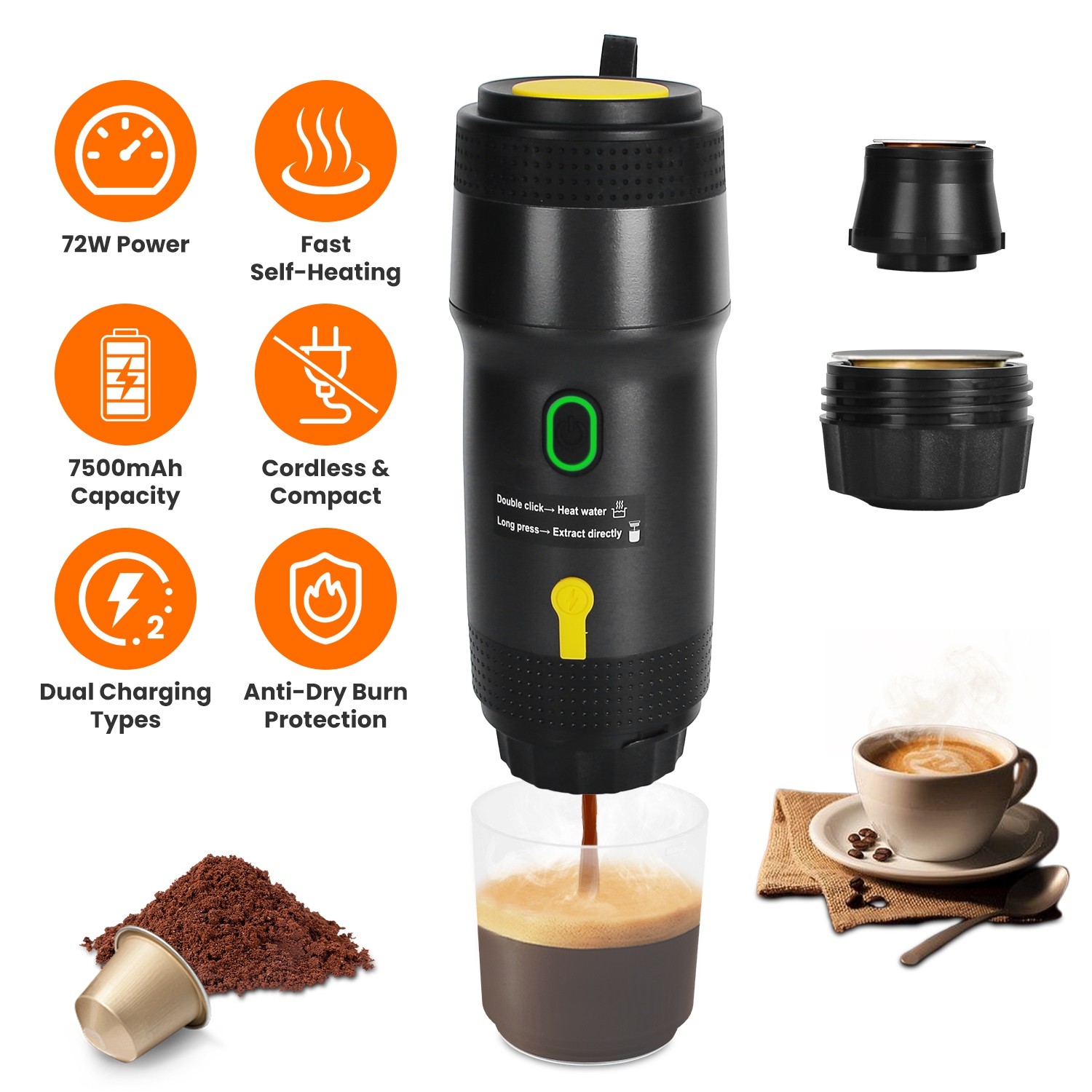 7500mAh Portable Electric Espresso Machine Car Coffee Maker Self-Heating Travel