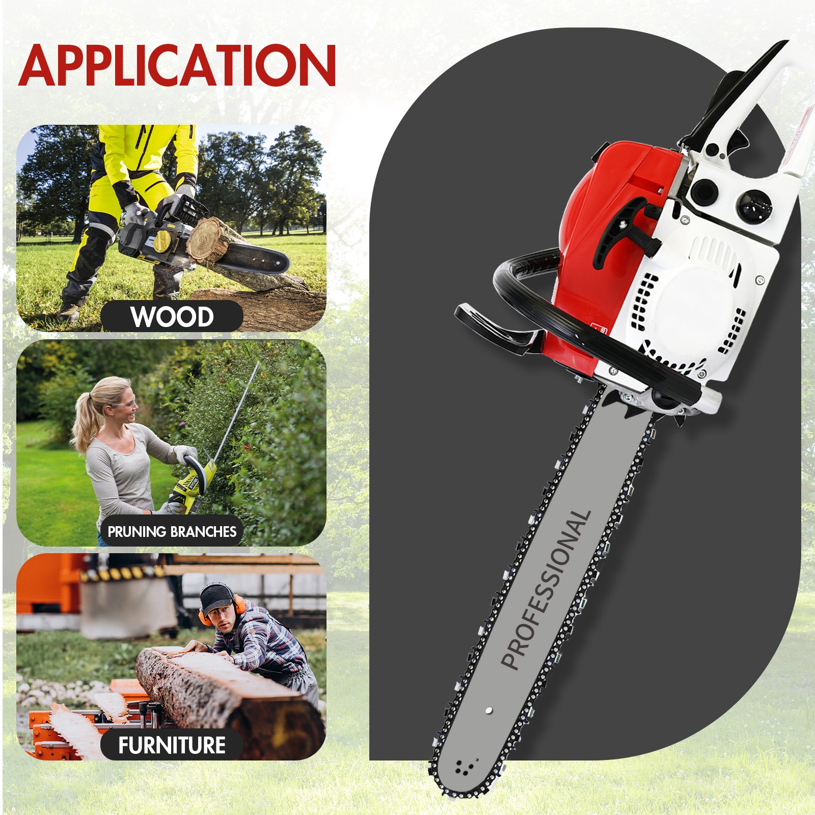 2-Stroke Gasoline Chainsaw 52 CC 20″ Bar Power Engine Wood Cutting Gas Chain Saw