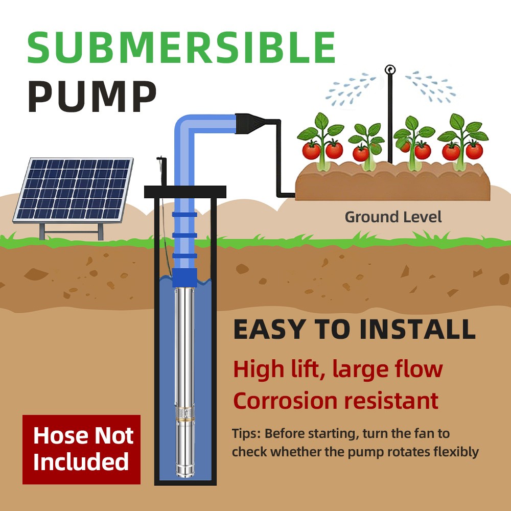 US STOCK DIFFUL 3″ DC Deep Well Solar Water Pump 48V 0.8HP Hole Submersible MPPT