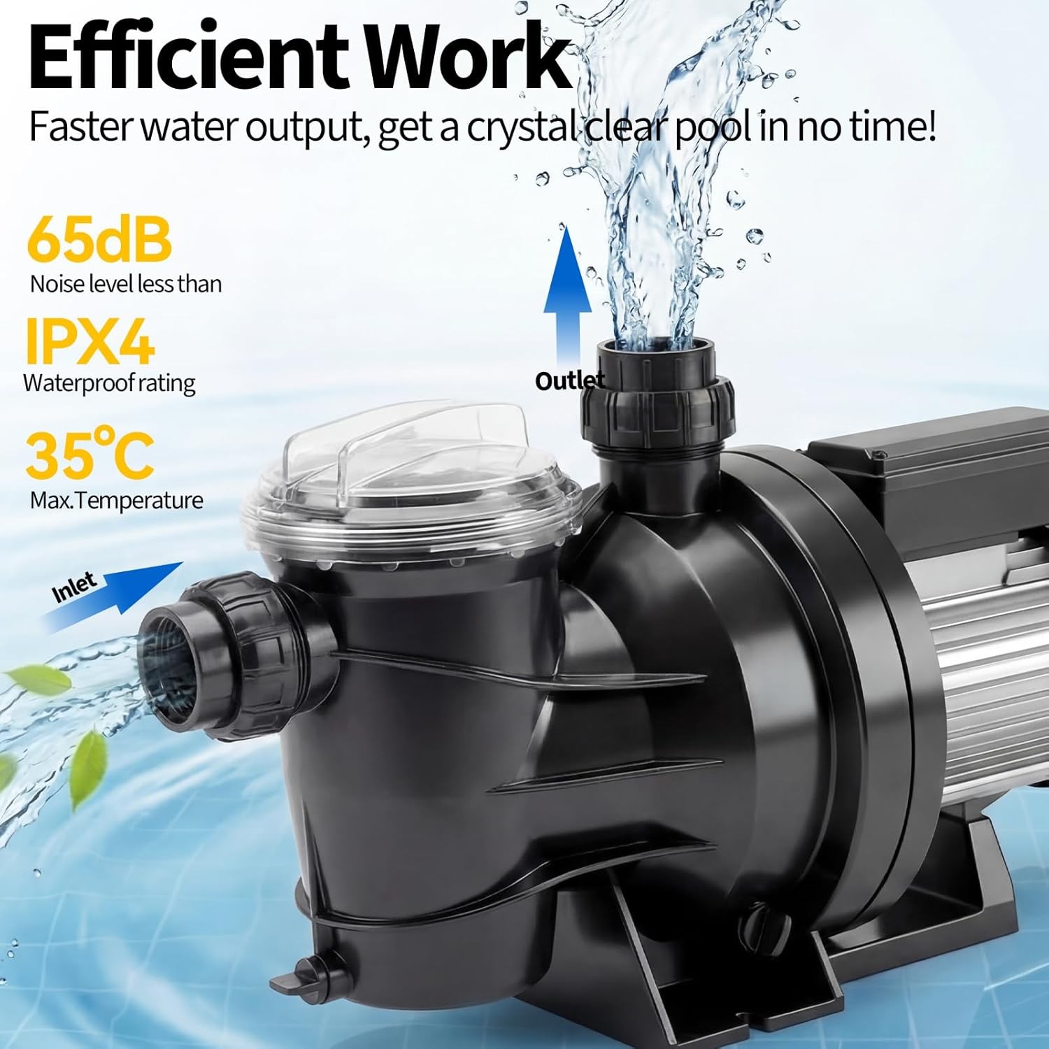 0.75/1.1/1.5 HP Swimming Pool Pump In/Above Ground With Strainer Filter Basket