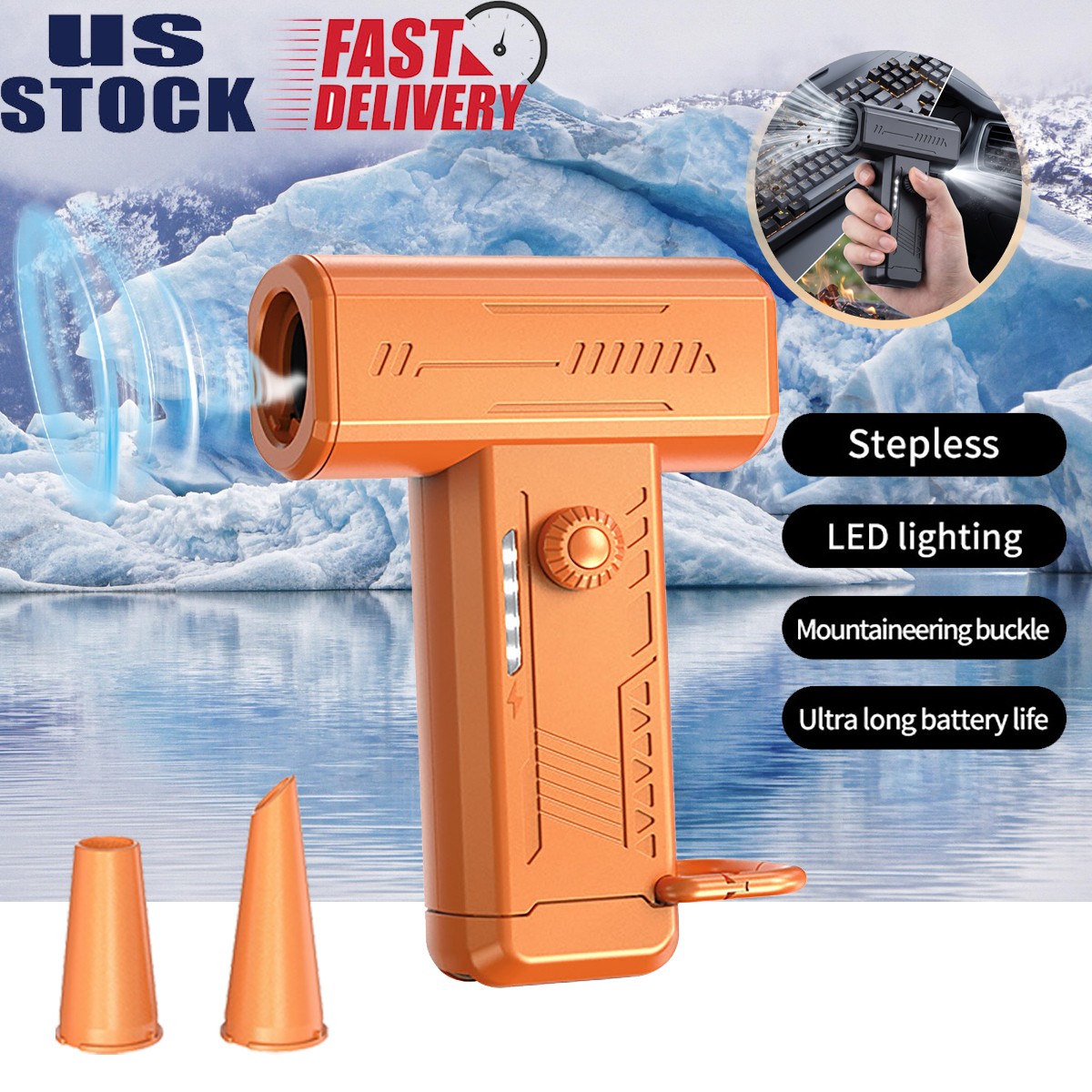 Handheld Dust Blower Stepless Speed Adjust Rechargeable Fan for Home Car Camping