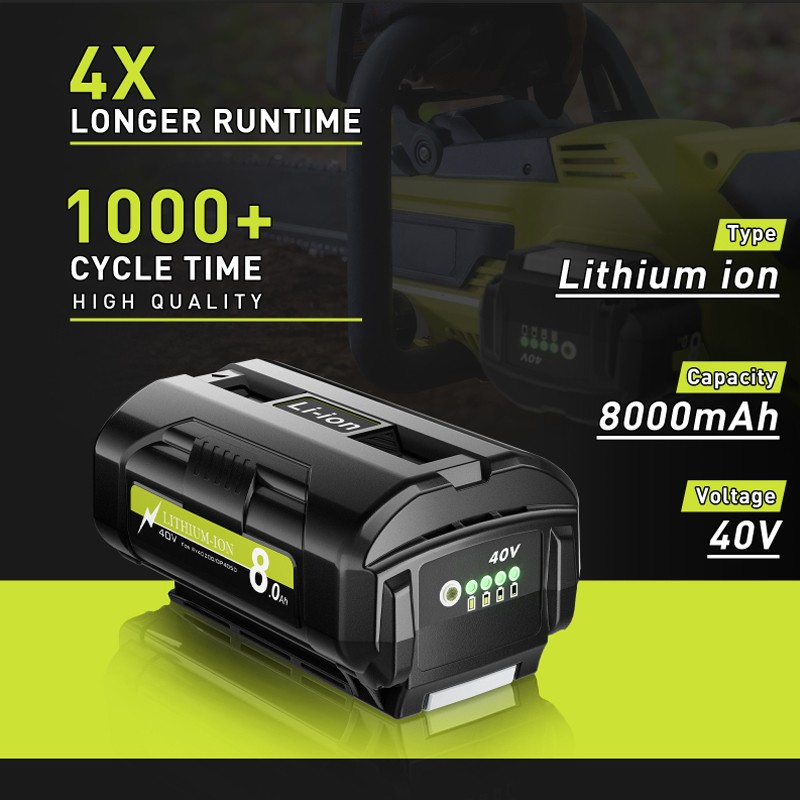 8.0Ah Battery 40 Volt for Ryobi 40V Lithium OP40602 Battery with LED / Charger